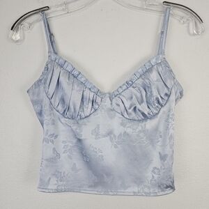 L.A. Hearts Cami Blue Babydoll Satiny Butterfly Print Sz XS Fairycore Romantic